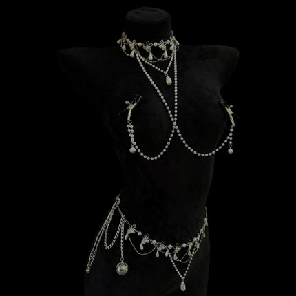 Metal Pearl Tassel Nipple Clamps Body Chain Nipple Massage Collar Body Restraint BDSM Adult Toy Stimulation Couples Foreplay 18+