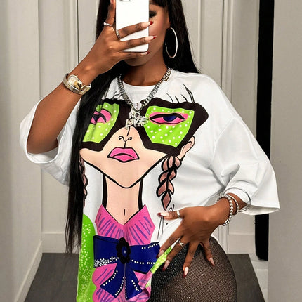 BamGleam Oversized T-shirt Loose Casual Hip-Hop Style Graphic Printed Women T-Shirt Summer Fashion Y2k Ladies Clothes Female Tee
