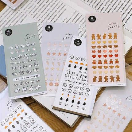 Suatelier Mini Stickers Korean Cartoon Dinosaur Animal Scrapbooking DIY Nail Sticker Junk Journal Diary Decor Craft Supplies