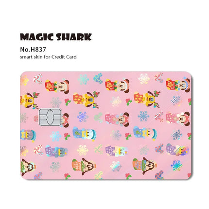 Magic Shark Mickey Minnie Stitch Donald Duck Bear Princess Holographic Film Shinny Laser Skin Sticker for Debit Credit Card