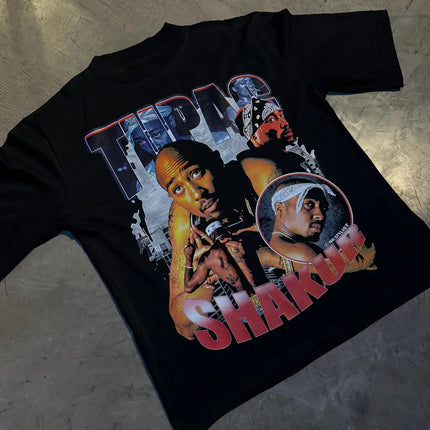 Tupac Shakur Crew Neck Printed T-Shirt Women Men Oversize Fit Short Sleeve Street Harajuku High Quality Cotton Casual Clothing