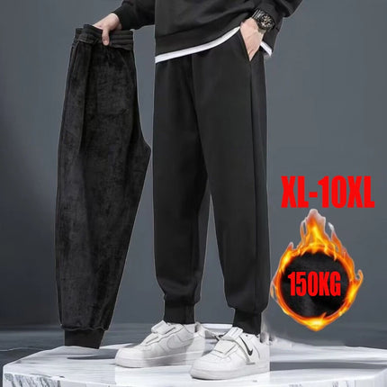10XL Big Size Fleece Lined Warm Joggers with Cuffed Ankles Mens Casual Pants Cotton Comfort Winter Wear Plus Size 160KG Wear