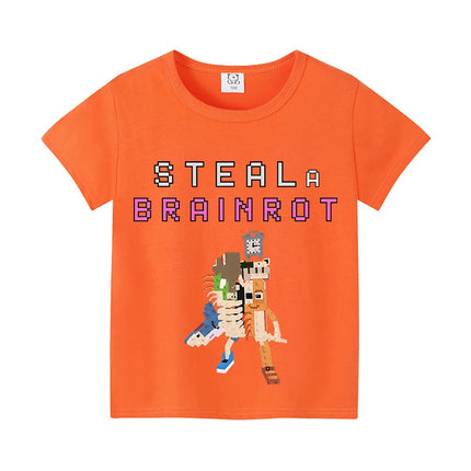 Steal A Brainrot Children Short Sleeves T-Shirts Cartoon 67 Six Seven Tops Shirts Game Cute Girls Boys Kids Summer Clothes Gift