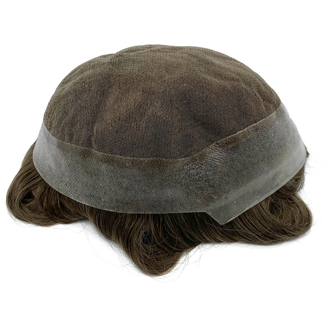 Australian Base Men Toupee Swiss Lace With PU Silicone Around Hairpiece Human Hair Replacement System Prosthesis Wigs For Men