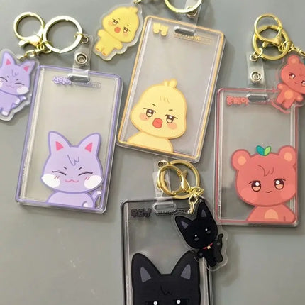 2-Pieces Pendant Kpop ATEEZ Keychain Acrylic Card Holder Photocard Sleeves Pendant Keyring Hongjoong Seonghwa Yunho San Mingi