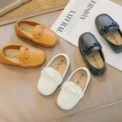 Boys Leather Shoes Black White for School Party Wedding Kids Formal Flats Loafers Slip-on Soft Loafers Children Moccasins 21-30