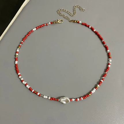 Fashion Boho Beads Necklace Women Imitation Pearl Seed Beaded Strand Short Choker Necklace Handmade Female Jewelry Wholesale