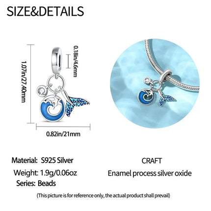 925 Sterling Silver Blue Ocean Series Beaded Charms  Pendant Fit for The Brand's DIY Bracelet Women Jewelry Girlfriend Gifts
