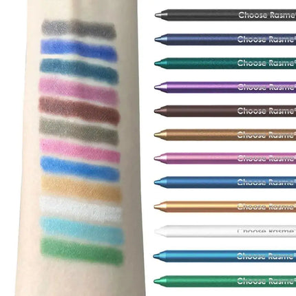 12 Colors Glitter Shimmer Eyeliner Pencil Set Long-Wearing Waterproof Smooth Application Blue Tone Pearlescent Eye Liner