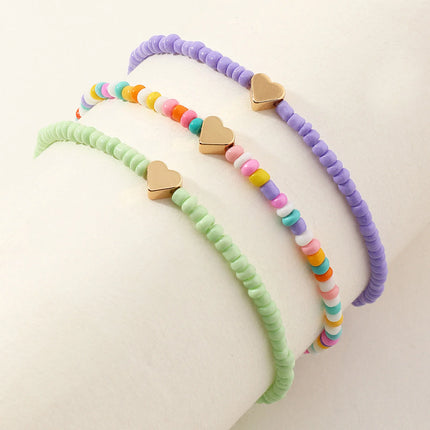 1 Set Bohemia Summer Colorful Rice Beads Heart Beads Ankle For Women Boho Ocean Barefoot Beach Leg Bracelet Anklet Set Female
