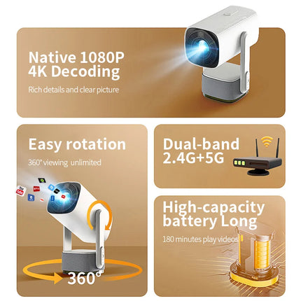 Cheap Mini Projector 4K Smart Android 11 1GB 8GB  Auto Focus Keystone MEMC Max 4K LED Projector with Battery