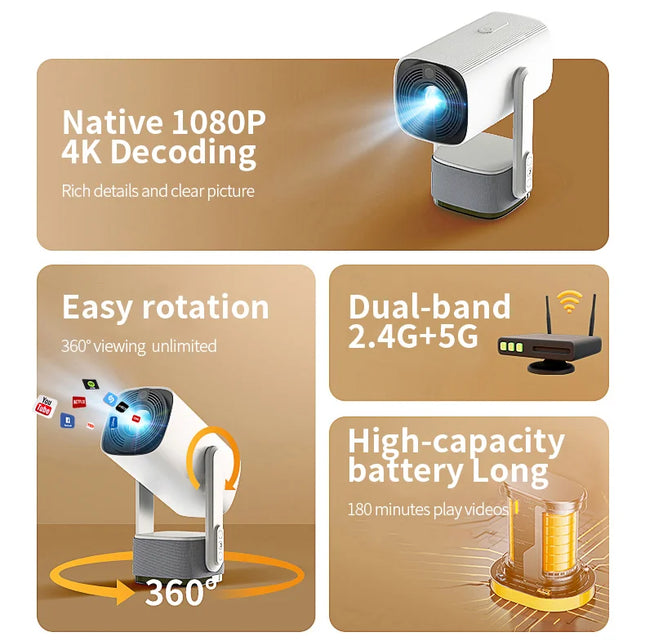 Cheap Mini Projector 4K Smart Android 11 1GB 8GB  Auto Focus Keystone MEMC Max 4K LED Projector with Battery