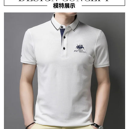 Summer New Men's Embroidered Polo Collar 100% Cotton Short-Sleeved Polo Shirt Fashion Solid Color Casual Top T-shirt M-4XL