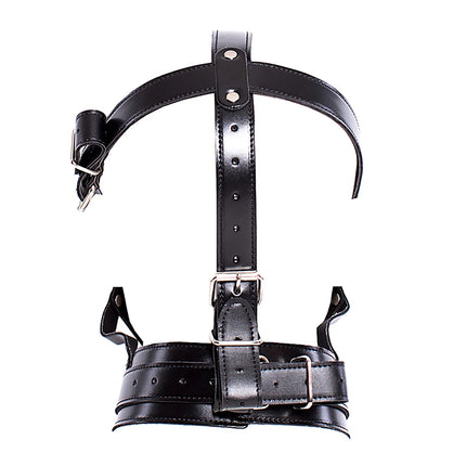 BDSM Bondage Head Wrap Hollow Hood Masks Sex Toys SM Slave Roleplay Headgear Fetish Leather Half Face Hood Masks With Penis Gag