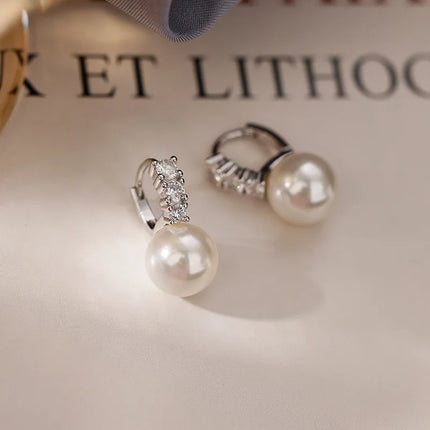925 Sterling Silver Hoop Earrings Temperament Simple pearl for Women Wedding Jewelry Accessories