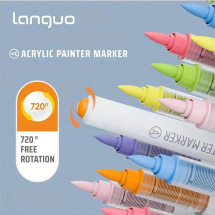 Languo 9pcs/box Soft Brush Acrylic Marker Pen Set，DIY Hand Drawn,Paint Art Markers pens,Student Graffiti Acrylic Paint Pens,M720
