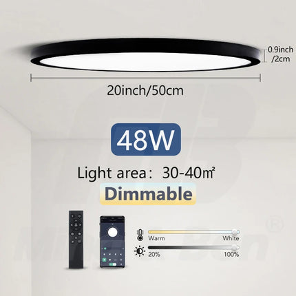 50cm Large Ceiling Lamp APP/Remote Control LED Smart Lights 48W Dimmable Fixture Indoor Lighting for Home Living Room Decoration