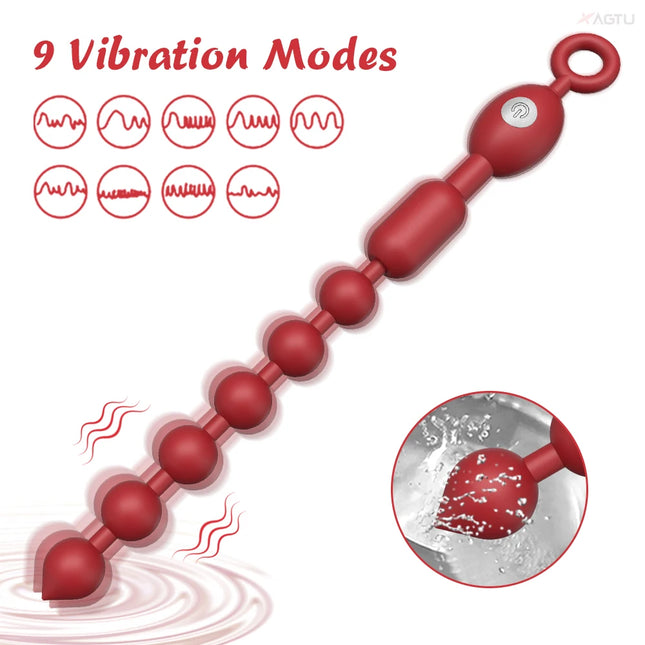 Anal Beads Vibrator Butt Plug Silicone 9 Vibration Modes Anal Plug Vibrating Sex Toys Bullet Vibrator for Men Women Couples