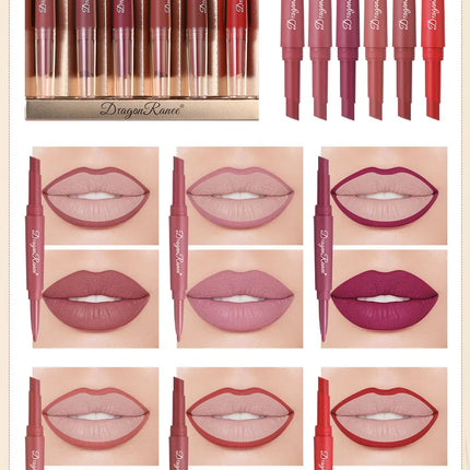 Six Double-Ended Lipstick Set, Velvet Matte Matte Lipstick, Lip Gloss, Easy to Color, Non-Fading, Non-Stick Lipstick Set