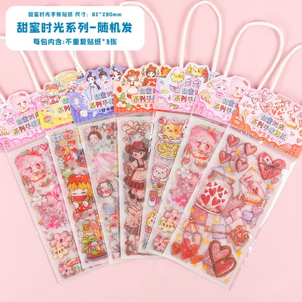 Kawai 4Pcs Pink PET Decorative  Stickers Pack Scrapbooking Stationery School Supplies Korean Stickers