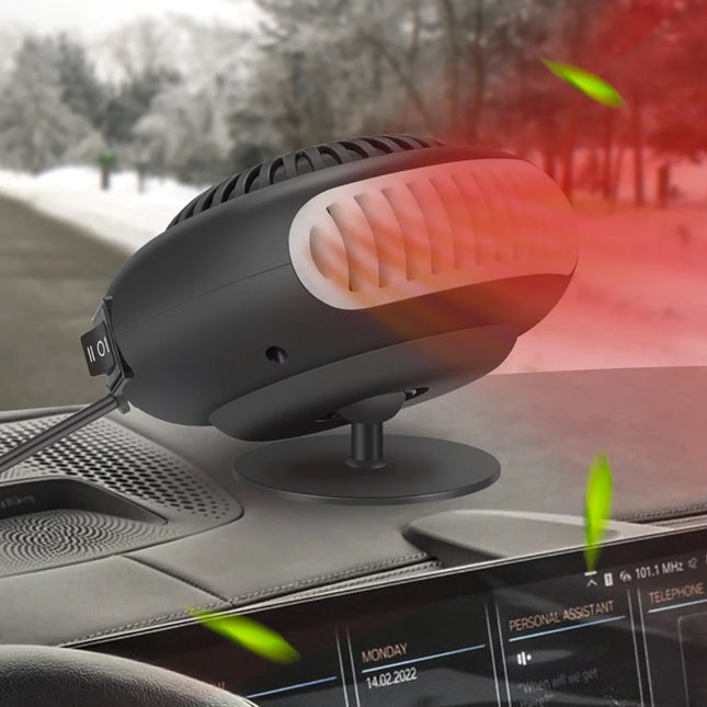 12V Car Heater 360° Rotatable Electric Heater Plug-In Heating Cooling Fan Windshield Defroster Demister ABS+fan