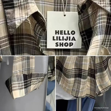 Loose Long-Sleeve Shirt Women's Korean Style Plaid Versatile Shirt with Belt, Slimming Effect, Early Autumn New Style Dongdaemun