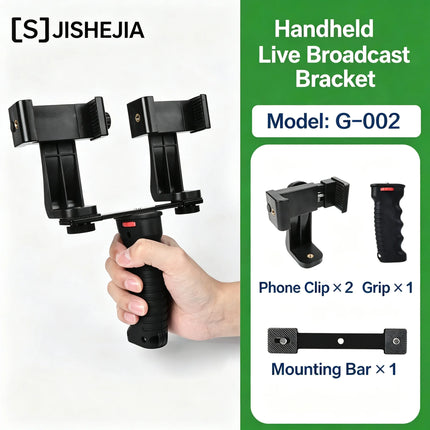 Dual Phone Holder Mount Stand for Live Streaming Video Recording Adjustable Handheld Gimbal Stabilizer with Tripod for TikTok Vl