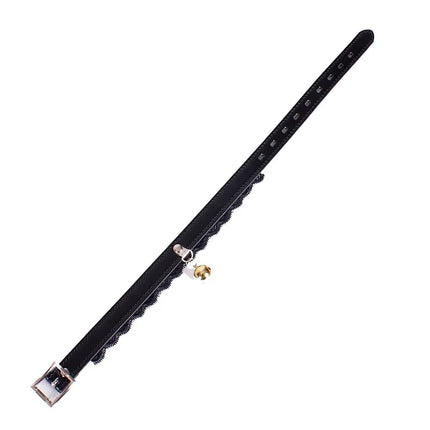 Fashion Punk Leather Choker Necklace with Bell, Lace & PU Leather, Sexy Stage Costume Role Play Collar for Women