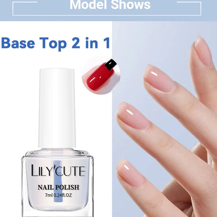 LILYCUTE 7ml Water-based Nail Base Top Polish 2 in 1 Clear Shine Nail Care Quick Drying No Need of Lamp to Cure Nail Art Varnish