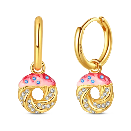 Original Earrings 925 Silver Fruit Series Cherry Strawberry Hoop Earrings Ear Studs Zircon Making Jewelry for Women Girl Party