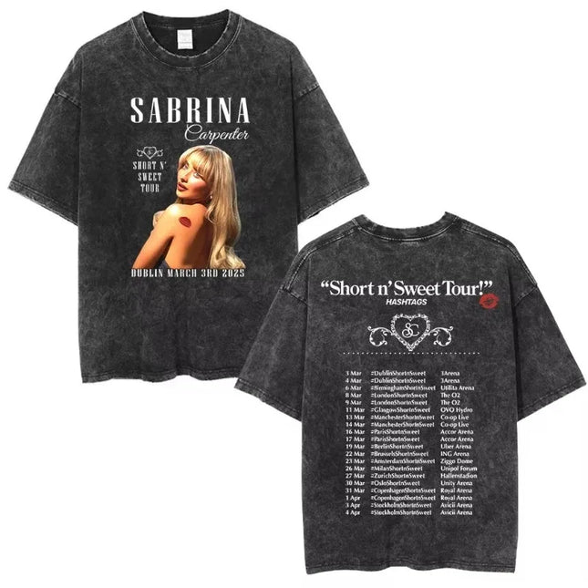 Sabrina Carpenter Short N' Sweet Tour Vintage Washed Graphic Print TShirt Men Women Clothing Fashion Aesthetic Oversized T-shirt