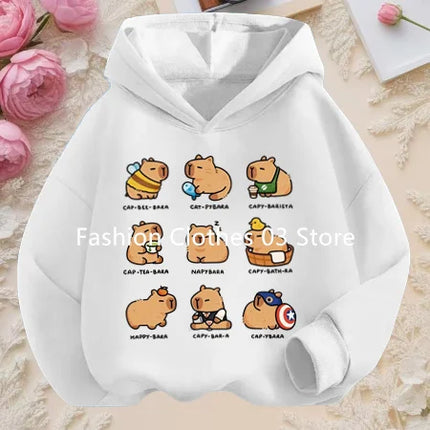 Fall and Winter Outdoor Leisure Sports Children's Hooded Sweatshirt Cartoon Fun Capybara Cute Print Boys and Girls Soft Hoodie