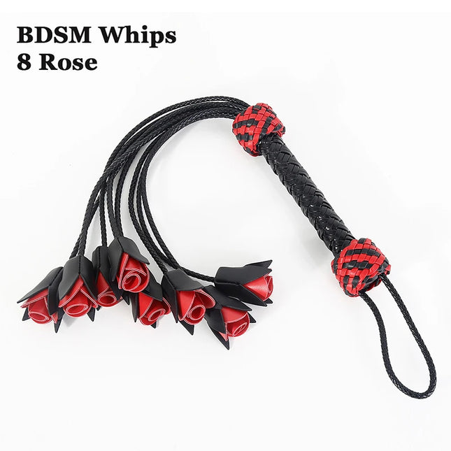 8 Rose Red Black PU Leather Bdsm Whip Bdsm Spanking Flogger Flirting Bondage Restraints Slave Sex Toys for Woman Adult Games