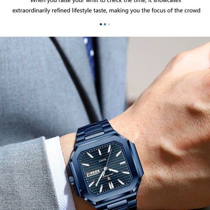 POEDAGAR Top Luxury Brand Men's Watch Waterproof Luminous Date Week Quartz Men's Watches Stainless Steel Fashion Square Men's Watch