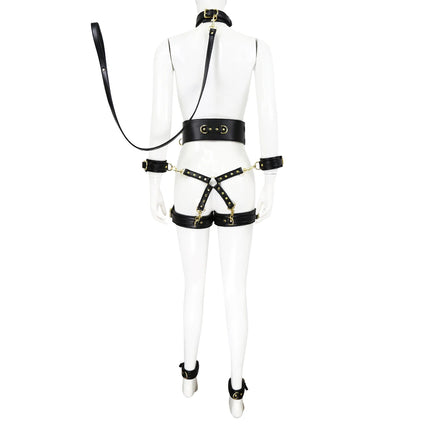 Puppy play SM Bondage Kit Erotic Restraint Collar, Wrist Ankle Thigh Cuffs, Waistband, Cross Buckle Adults Games for Couples