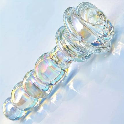Glass Anal Plug Colorful Butt Plug Prostate Massager With Rose Round Base Plug Anal Dilator Masturbation Sex Toy For Men Women