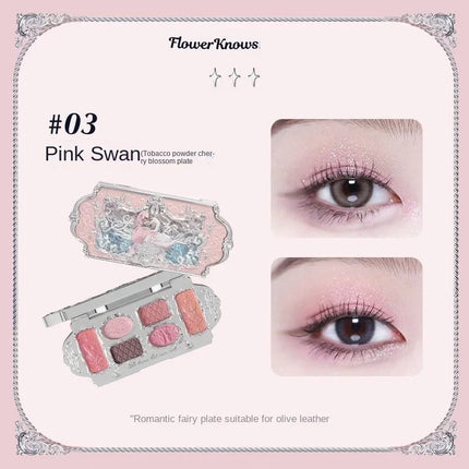 Flower Knows black Swan Ballet Eyeshadow Palette Matte Fine Shimmer Pearl Face Palette 6 Colour Glitter Eye Shadow