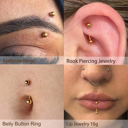 1-9PCS Golden Eyebrow Stud Rings Piercing Jewelry Rook Surgical Steel Silvery CZ Tiny Labret Lip Navel Belly Helix Tragus 16G