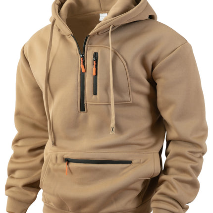 Men's Hooded Sport Casual Sweatshirt with Industrial Style Loose Fleece Pullover Trendy Brand Multi-Pocket Men's Shirt