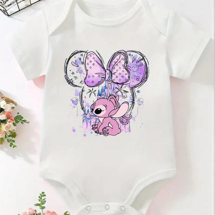Cute Stitch Angel Mickey Minnie Newborn Baby Romper Short Sleeve Jumpsuit Infants Clothes Summer Fashion Bodysuit