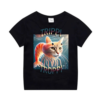 Funny T-shirt Italian Brainrot Tralalero Tralala  Animals Kids T-shirt Short Sleeve Tops Children Meme Cute Tee Summer Clothing