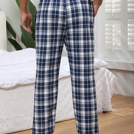 3Pcs Men's 100% Cotton Plaid Pajama Sleeping Pants, Long Plaid Print Sleepwear Pajama Pants with Elastic Waist Homewear