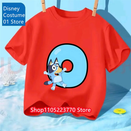 Kids Bluey Printed T-Shirt Autumn Winter Cartoon Short Sleeve Playwear Tee Comfortable Top for Boys Girls