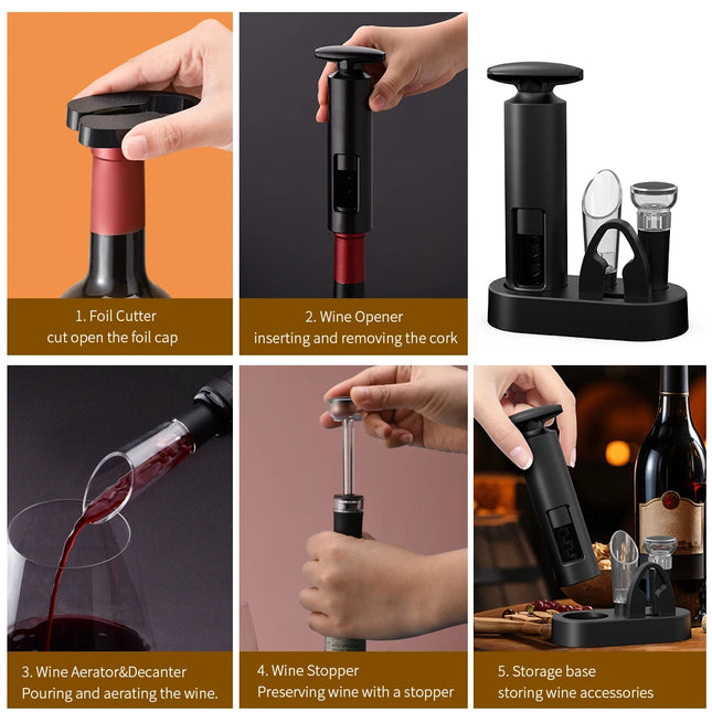 Wine Opener Professional Waiters Corkscrew Wine Bottle Opener with Foil Cutter, Wine Pourer, Wine Stopper & Base For Wine Lover