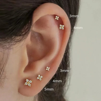 Classic Trendy Little Lucky Zircon Four Leaf Flower Stud Earrings for Women High Quality Stainless Steel Piercing Jewelry Gift