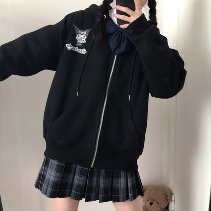 Women's Oversized Hooded Zipper Cardigan Fleece Lined Thickened Autumn Winter Fashion Casual Chic Hong Kong Style Top Coat