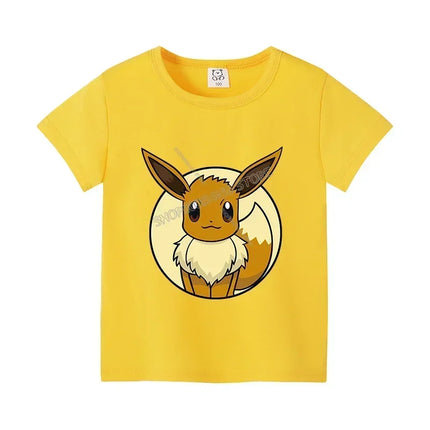 Pokemons Pikachu Cotton T Shirt Psyduck Squirtle Charmander Eevee Tees Shirt Kawaii Cartoon Clothes Boys Girls Summer Tops Gift