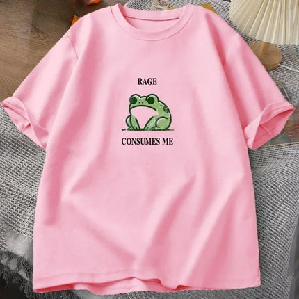 Rage Consumes Me Frog Vintage T Shirt Women Tee Nature Lover Silly Frog Retro T-Shirt Women Clothing Short Sleeve Top
