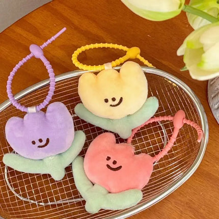1PC Cute Cartoon Plush Tulip Keychain, Soft Stuffed Flower Doll Bag Pendant, Kawaii Flower Decoration Gift for Girls