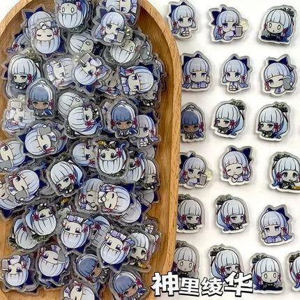 Game Impact Focalors Forina 20Pcs 2cm Patch Keychain Hair Tie Refrigerator Sticker Phone Case DIY Accessories Acrylic Sheets